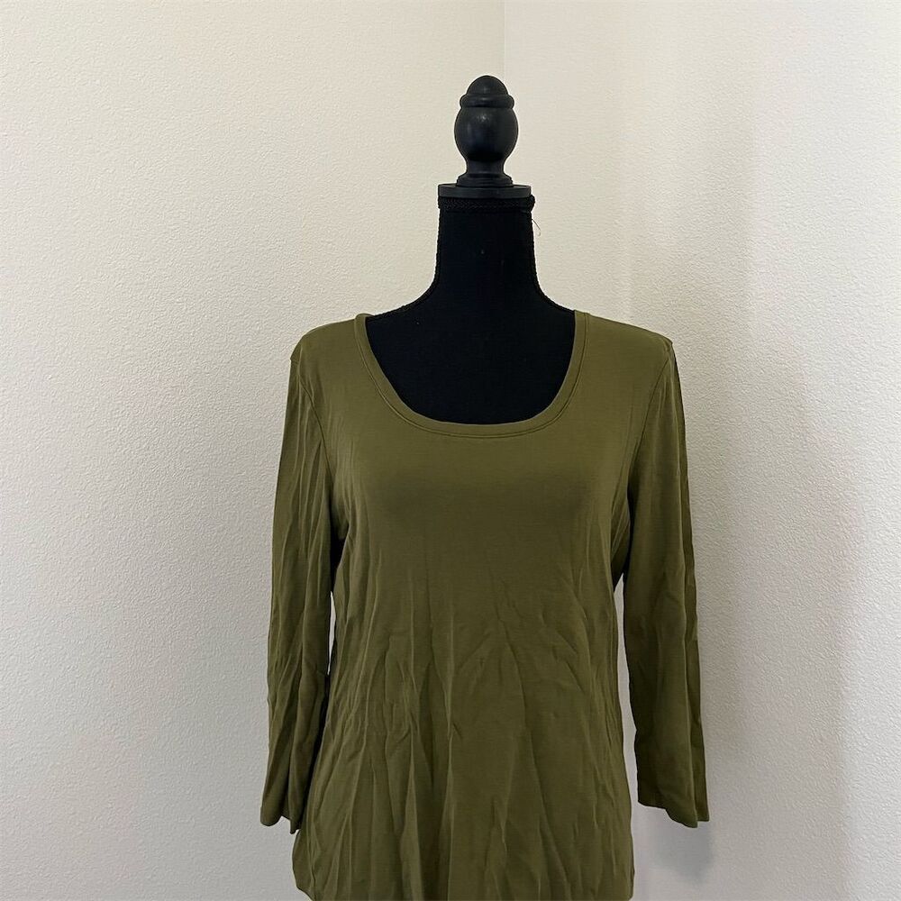 Talbots Women's Long Sleeve Scoop Neck T-Shirt Olive Green Size L​​